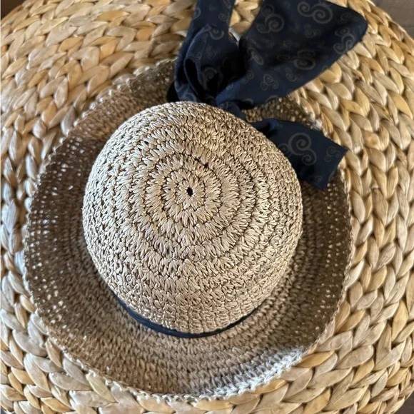 Disneyland Resort Raffia Straw Hat with Mickey Mouse Ear Scarf - Picture 2 of 5